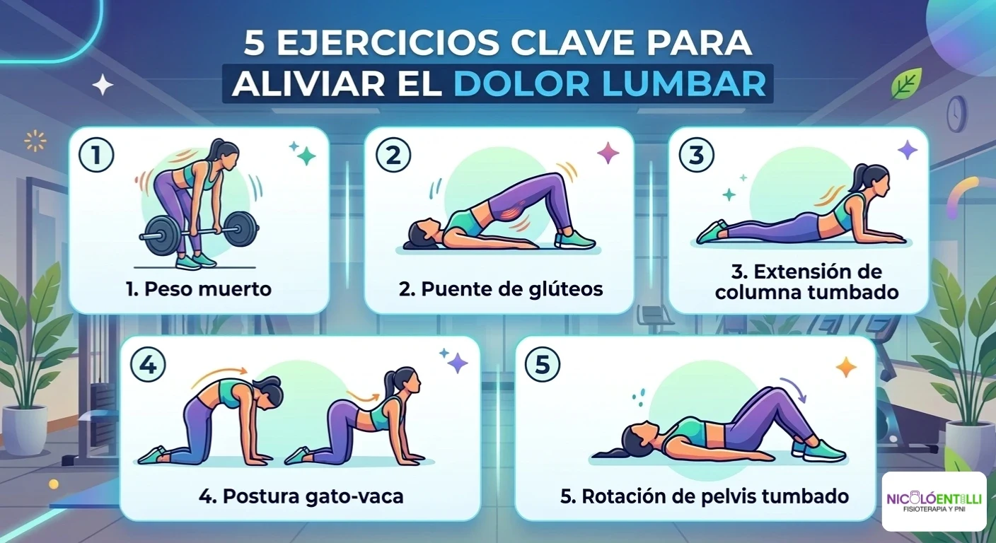 Infografía ejercicios para dolor lumbar en casa